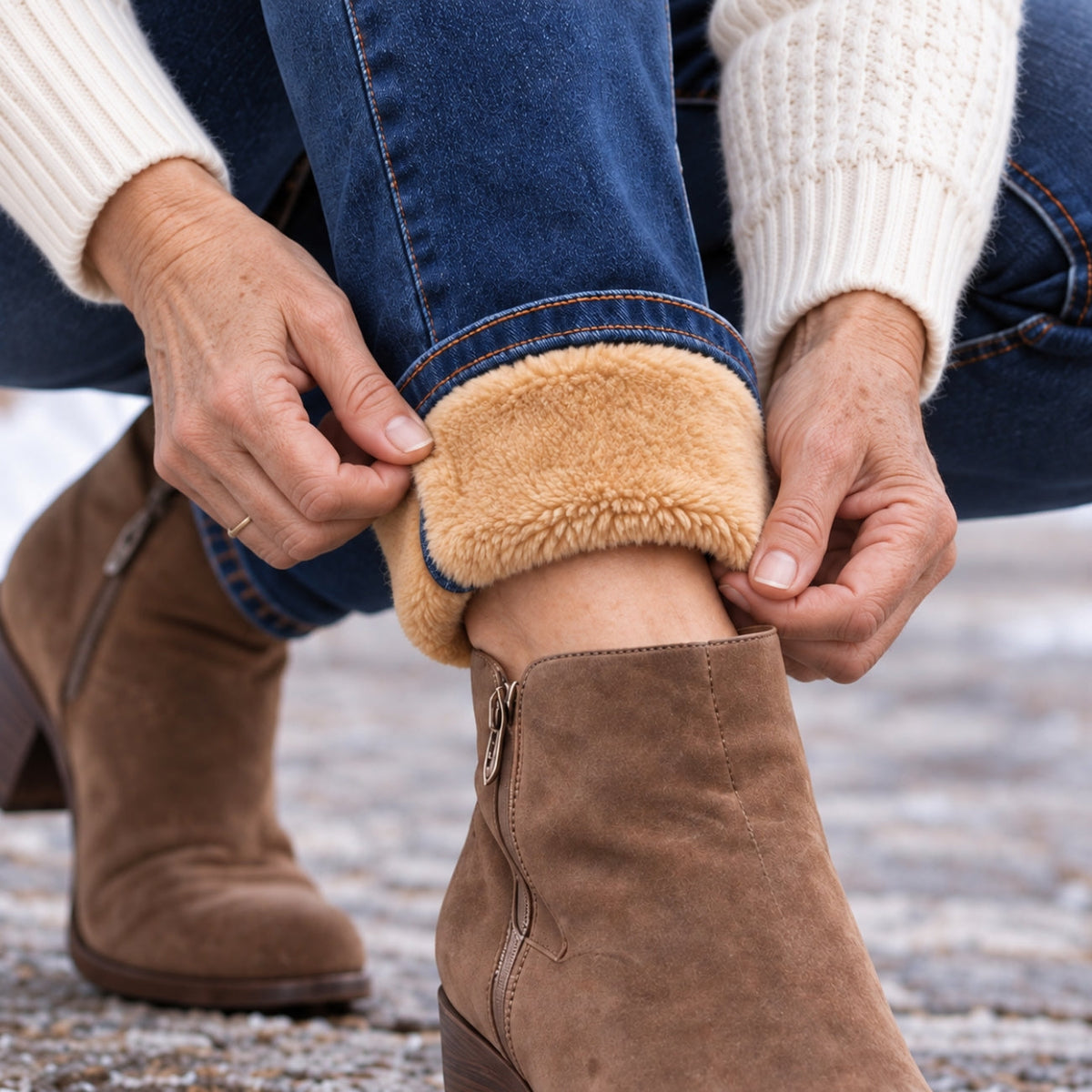Fleece-Lined Straight Jeans