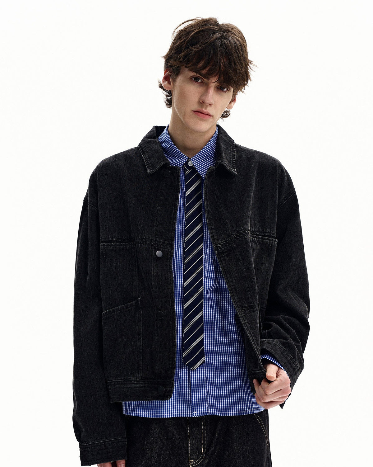 Giacca di Jeans da uomo Nera con Bottoni a Pressione | Rowan, immagine 2