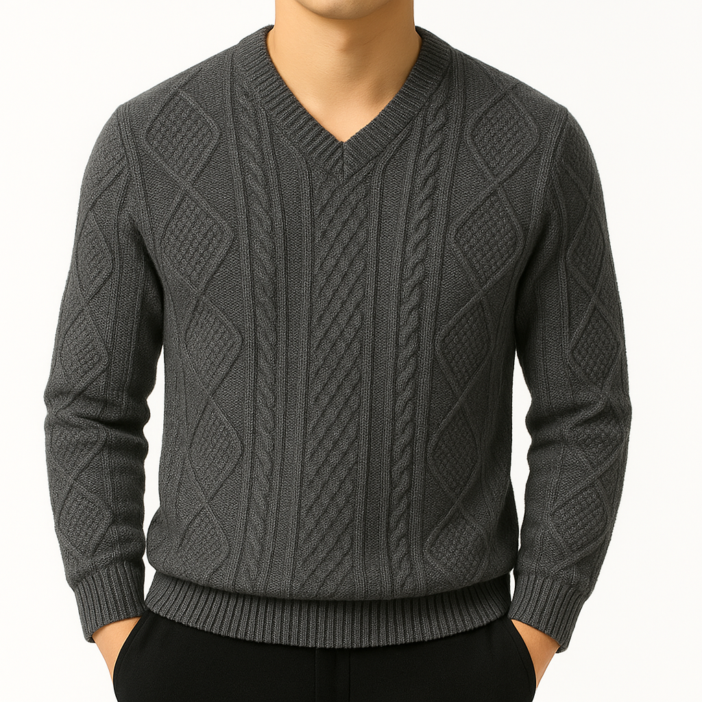 Maglia con scollo a V e lavorazione a trecce, vista 5