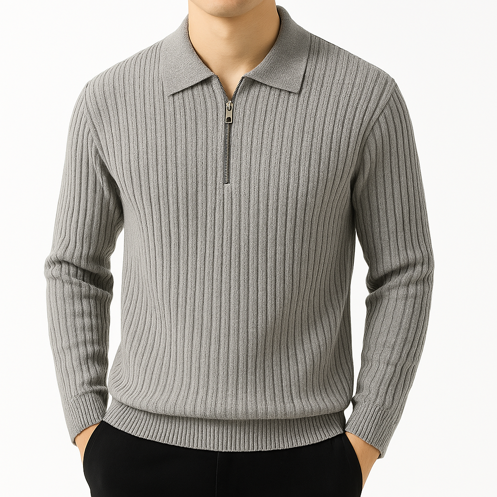 Maglia a coste con mezza zip, vista 1