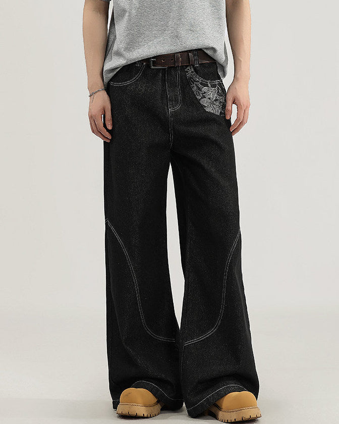 Jeans Larghi da uomo con Cuciture a Contrasto | Rowan