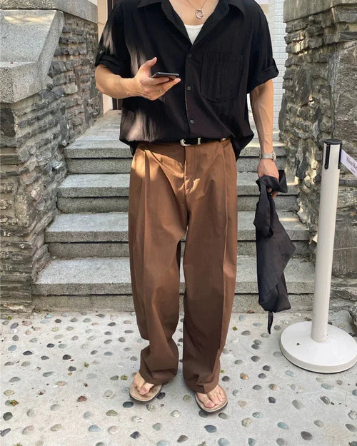 Pantaloni Larghi da uomo Vita Alta con Pinces in Lino | Rowan