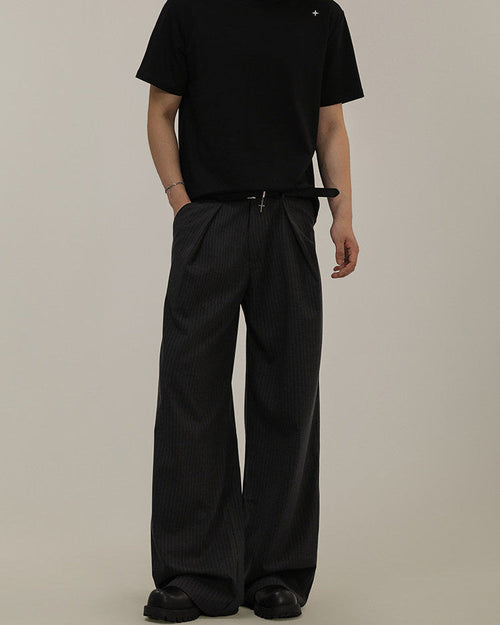 Pantaloni Larghi da uomo Gessati in Misto Lana | Rowan
