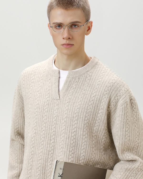 Maglione da uomo a Trecce Scollo a V in Lana | Rowan, immagine 2