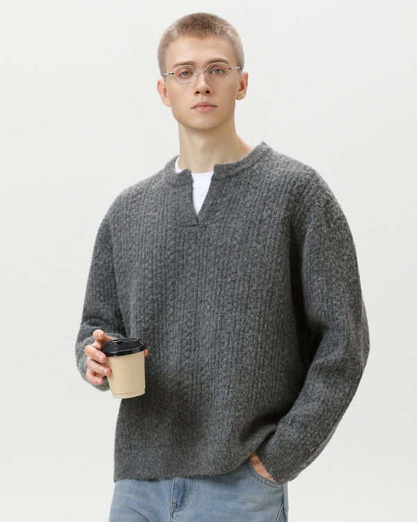 Maglione da uomo a Trecce Scollo a V in Lana | Rowan, immagine 4