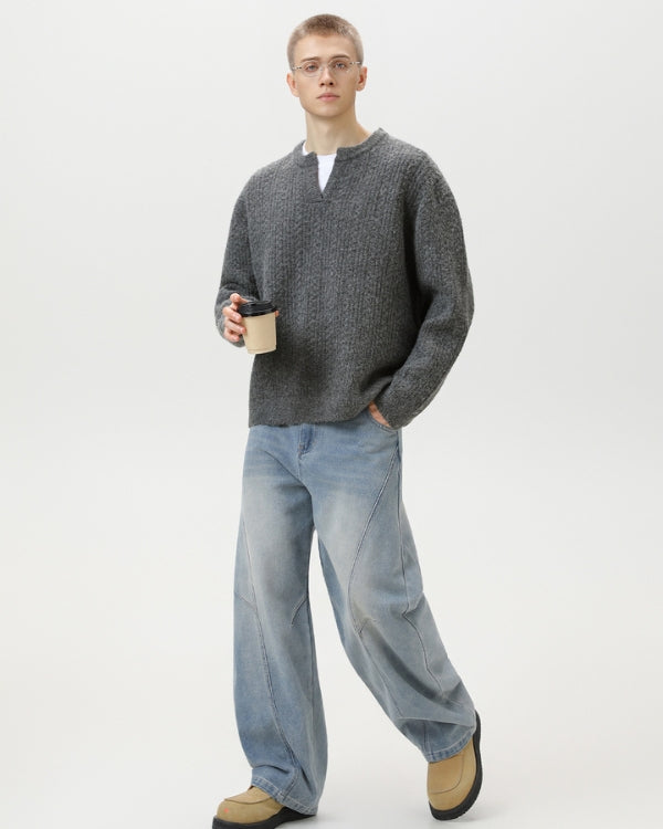 Maglione da uomo a Trecce Scollo a V in Lana | Rowan, immagine 6