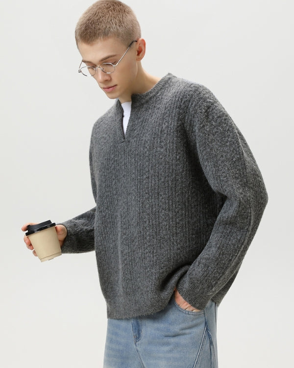 Maglione da uomo a Trecce Scollo a V in Lana | Rowan, immagine 5