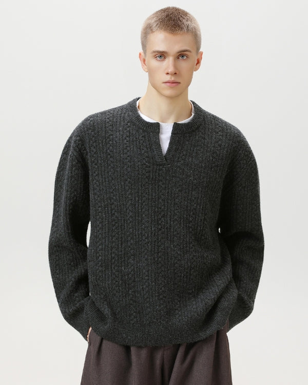 Maglione da uomo a Trecce Scollo a V in Lana | Rowan, immagine 7