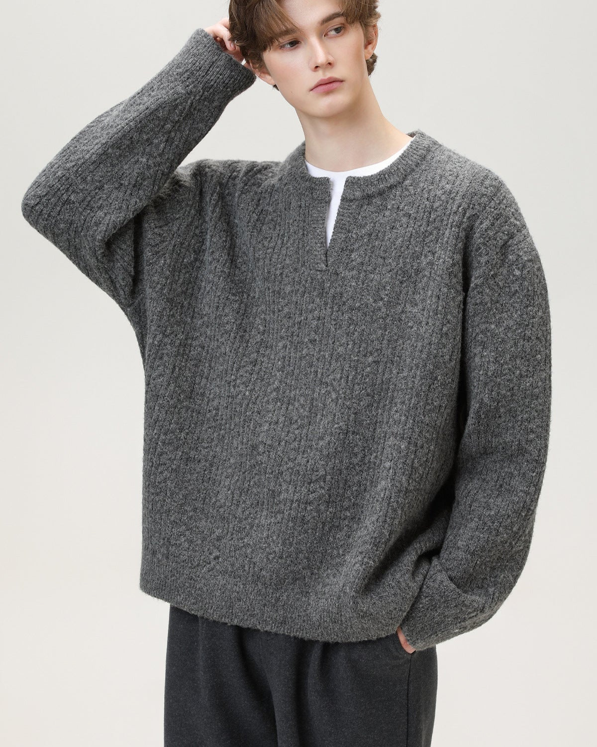 Maglione da uomo con Collo Aperto in Maglia | Rowan