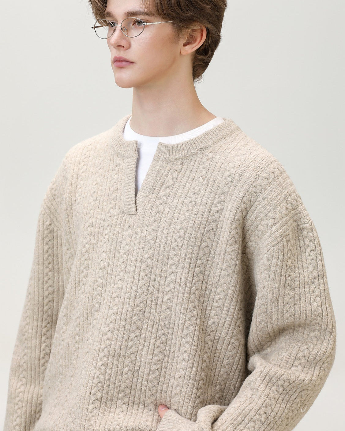 Maglione da uomo con Collo Aperto in Maglia | Rowan, immagine 5