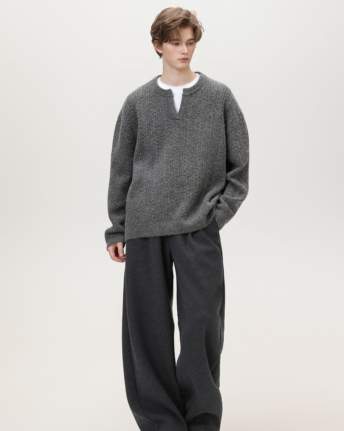 Maglione da uomo con Collo Aperto in Maglia | Rowan, immagine 3