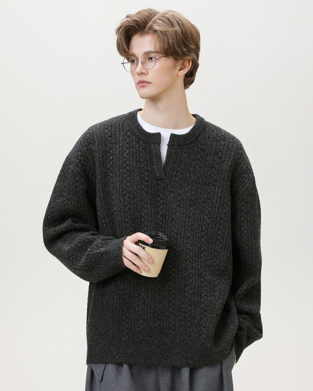 Maglione da uomo con Collo Aperto in Maglia | Rowan, immagine 8