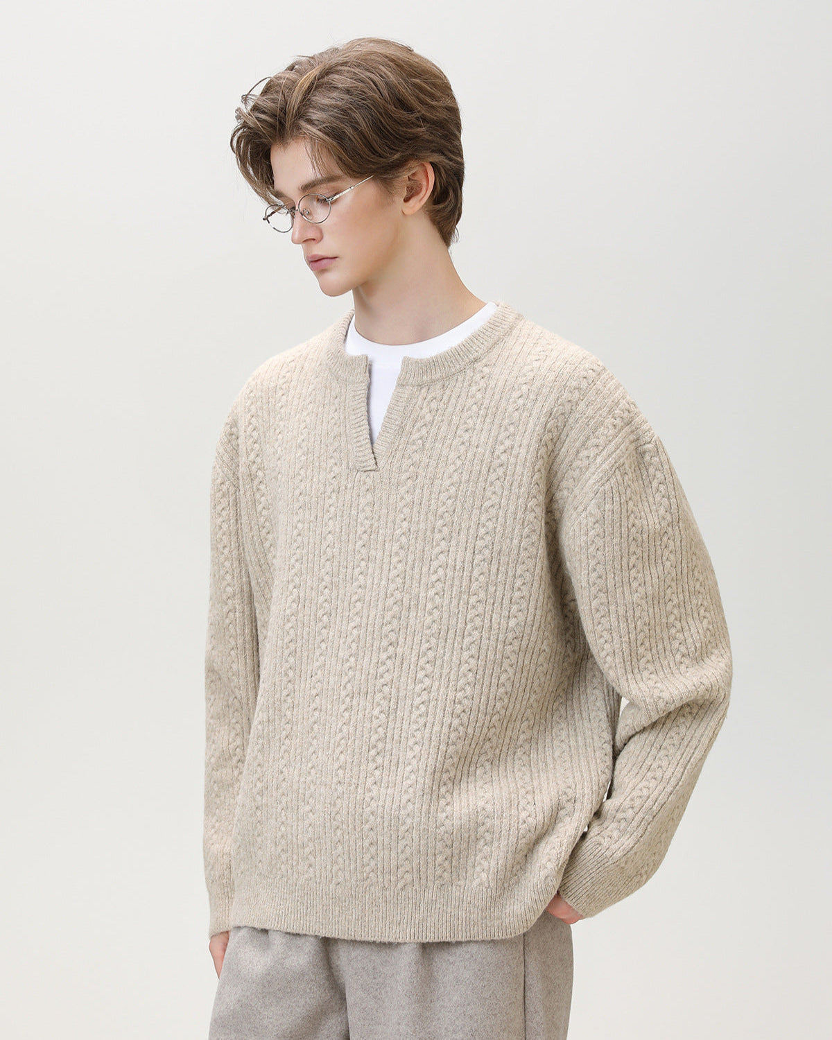 Maglione da uomo con Collo Aperto in Maglia | Rowan, immagine 7