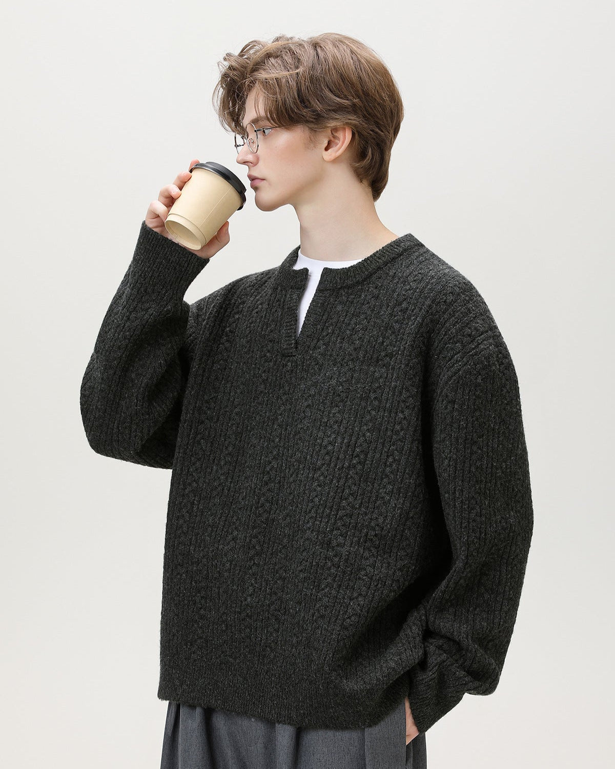 Maglione da uomo con Collo Aperto in Maglia | Rowan, immagine 9