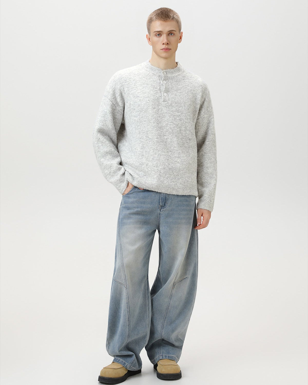 Maglione da uomo Oversize con Colletto Polo in Misto Lana | Rowan, immagine 10