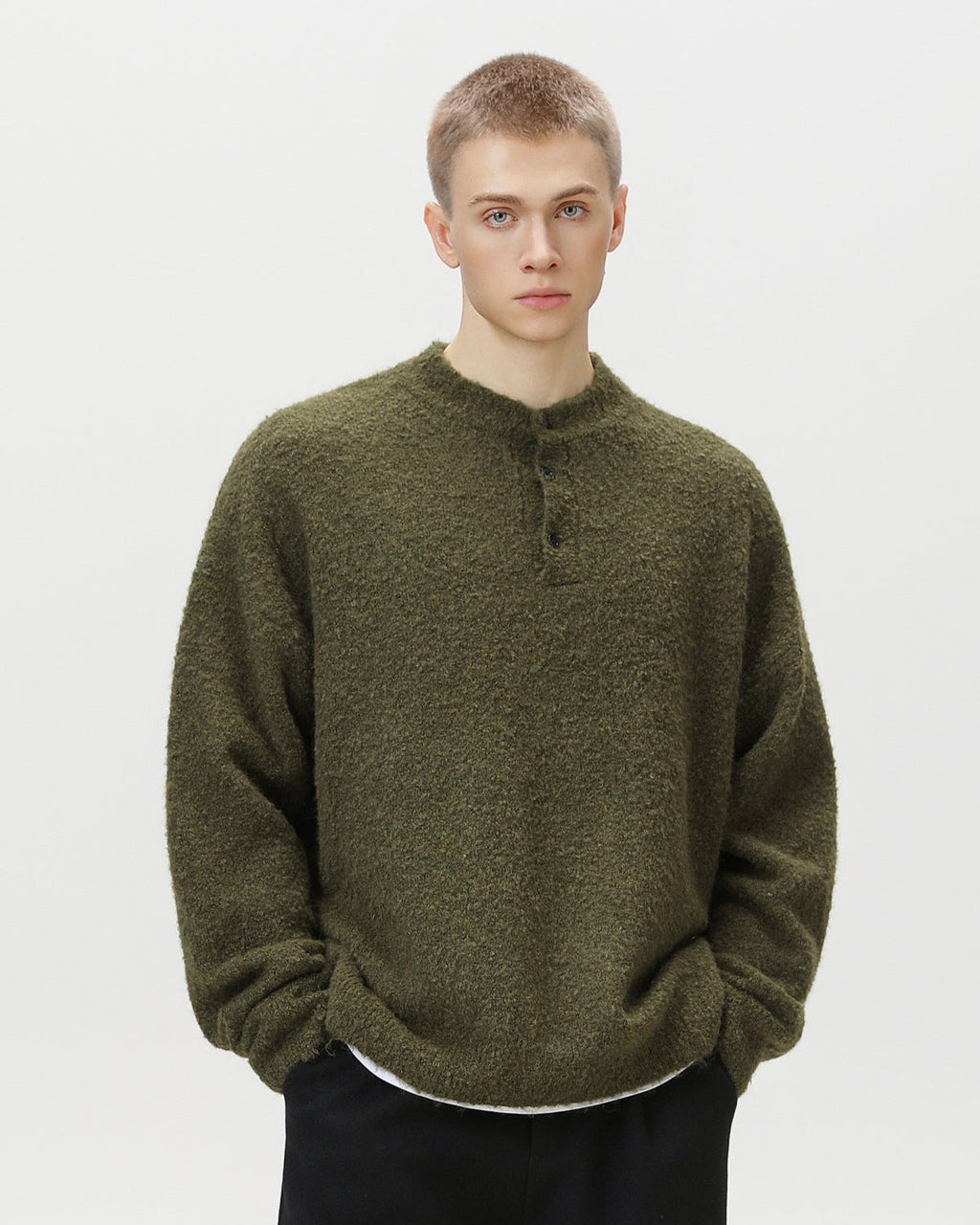 Maglione da uomo Oversize con Colletto Polo in Misto Lana | Rowan