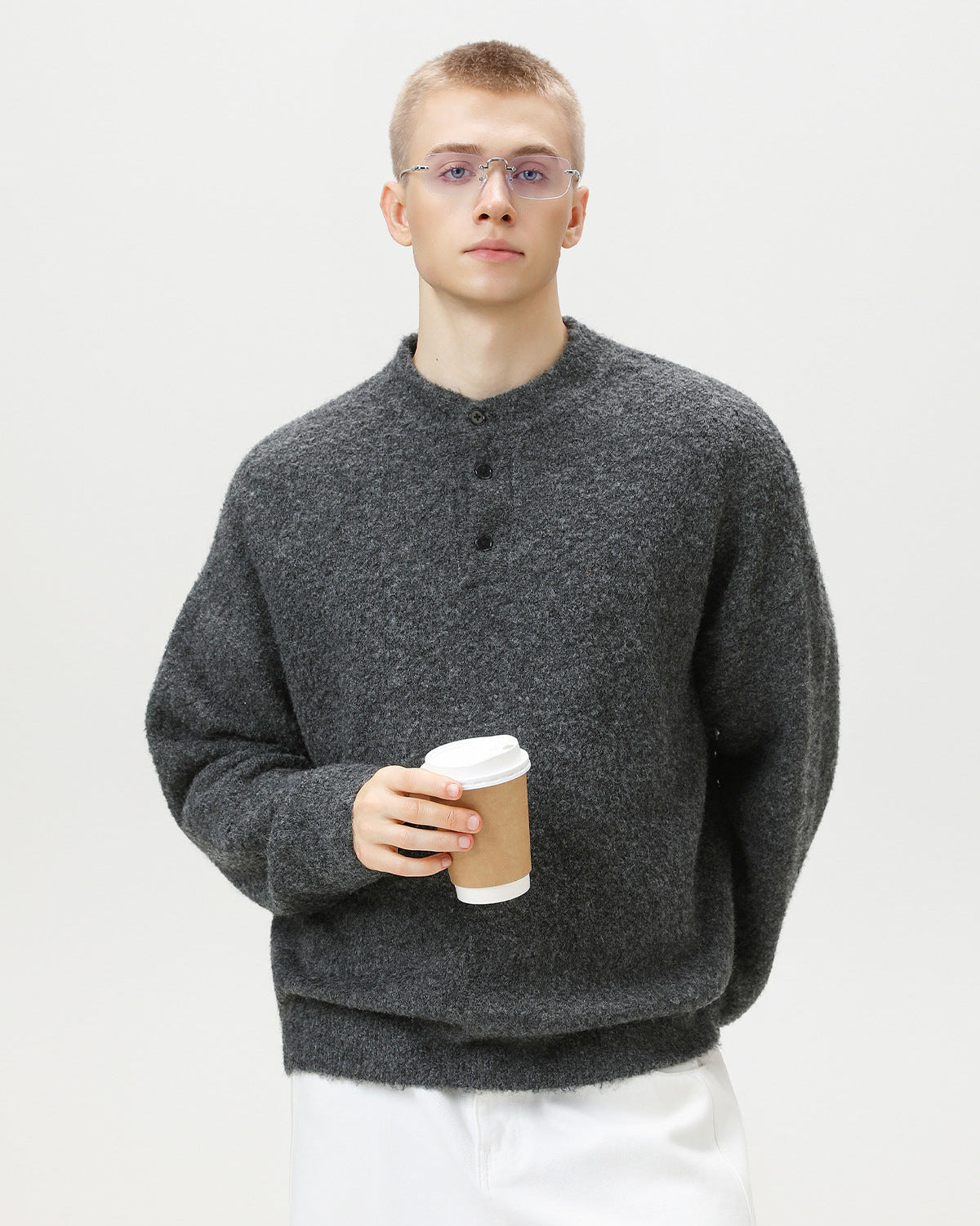 Maglione da uomo Oversize con Colletto Polo in Misto Lana | Rowan, immagine 6