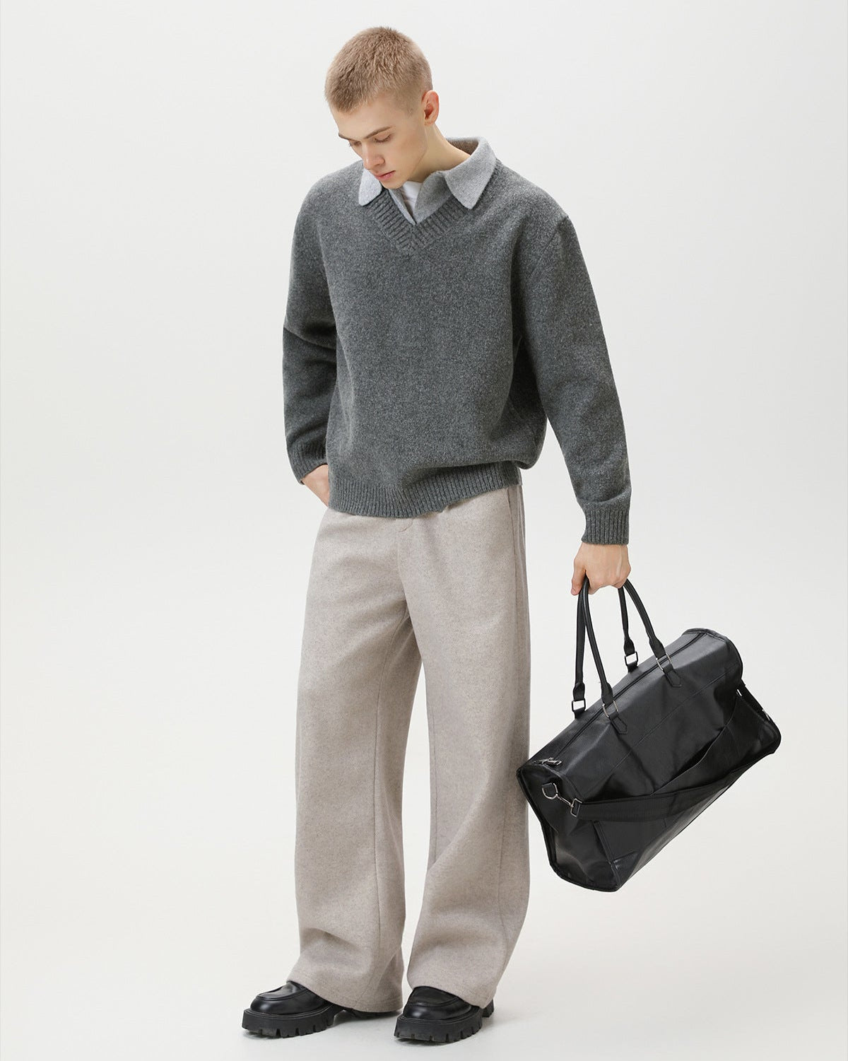 Maglione da uomo Scollo a V con Colletto in Lana | Rowan, immagine 5