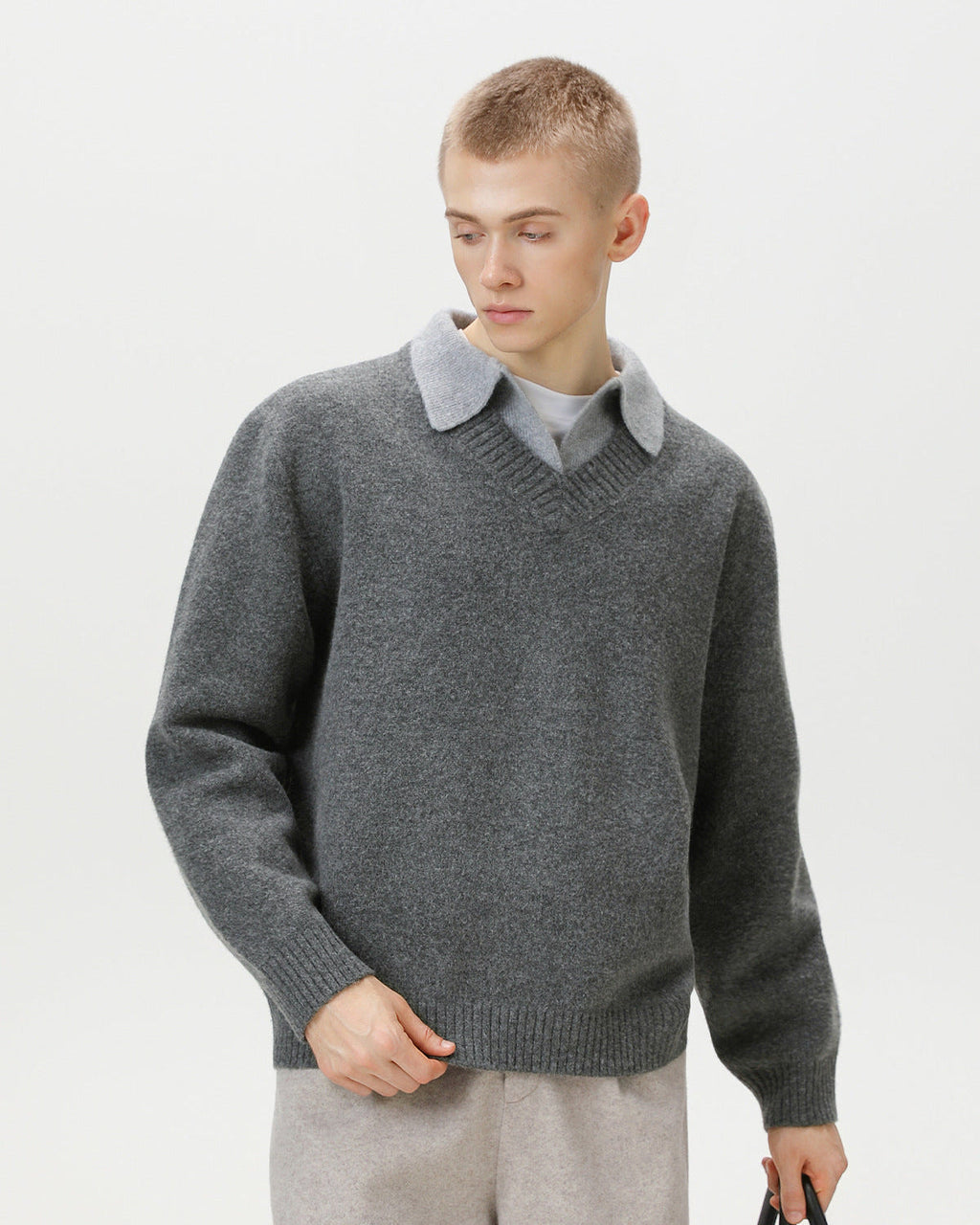 Maglione da uomo Scollo a V con Colletto in Lana | Rowan, immagine 8