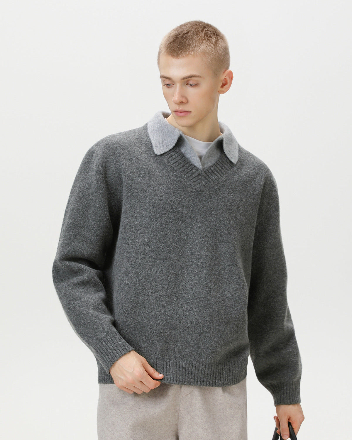Maglione da uomo Scollo a V con Colletto in Lana | Rowan, immagine 8