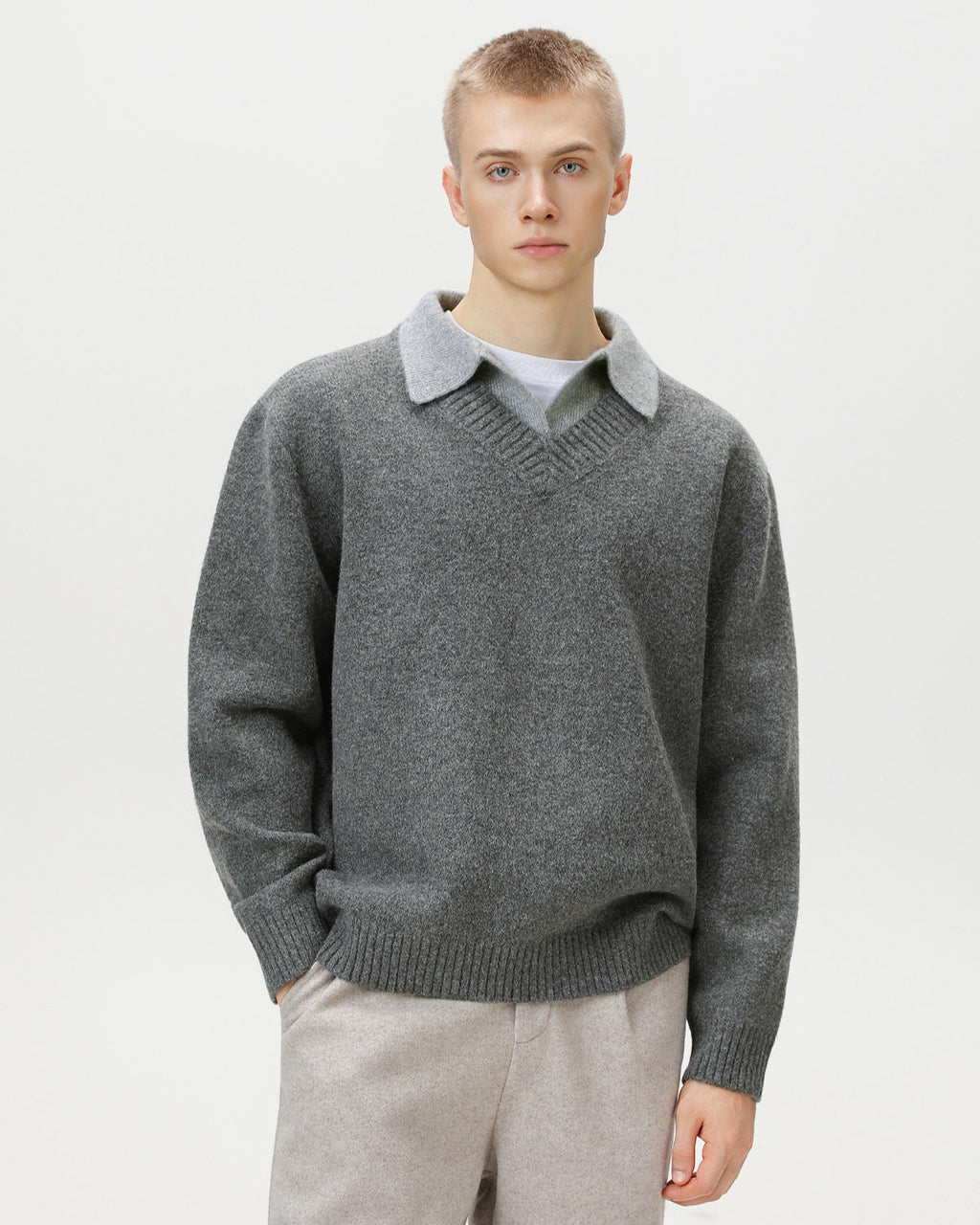 Maglione da uomo Scollo a V con Colletto in Lana | Rowan, immagine 6
