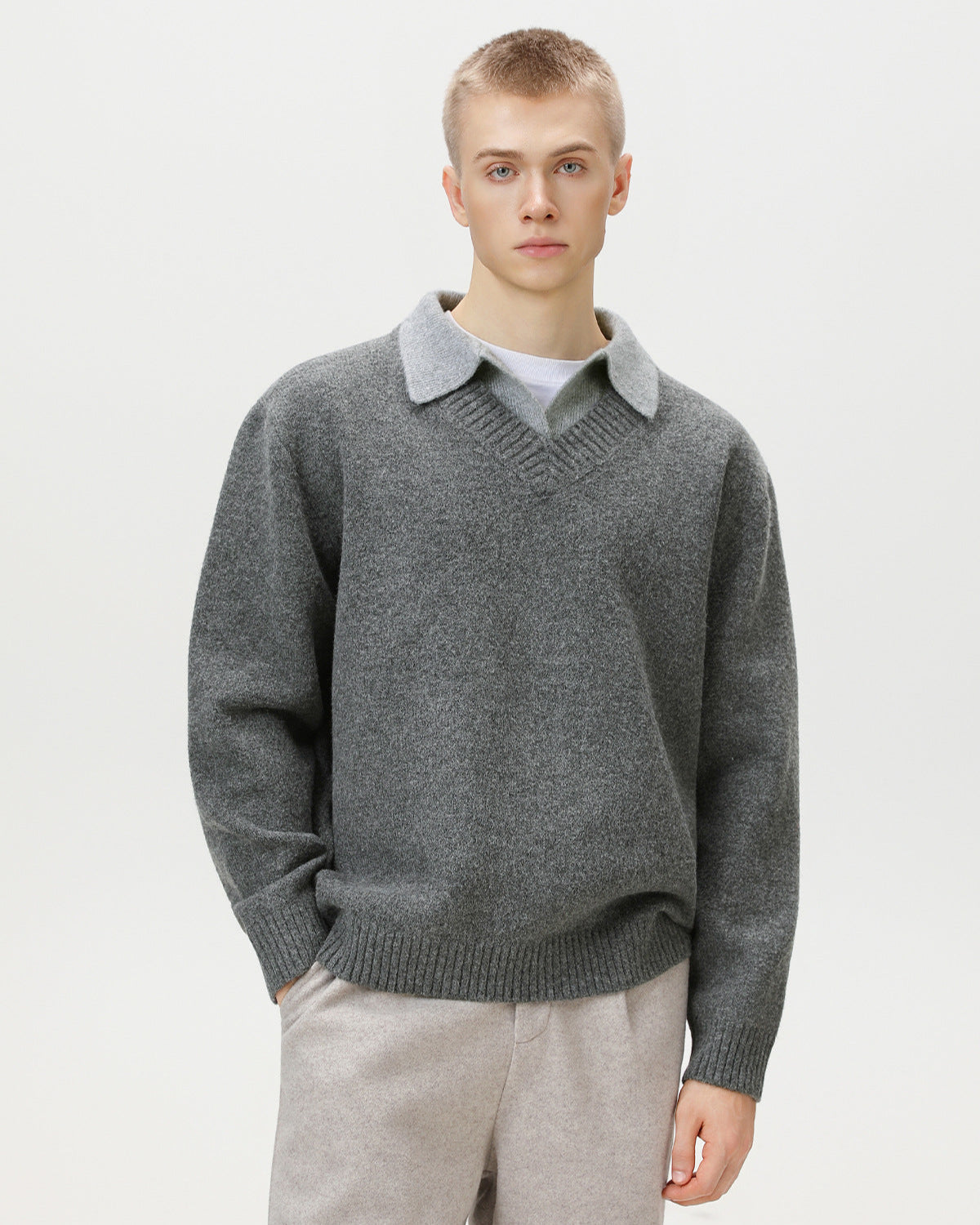 Maglione da uomo Scollo a V con Colletto in Lana | Rowan, immagine 6