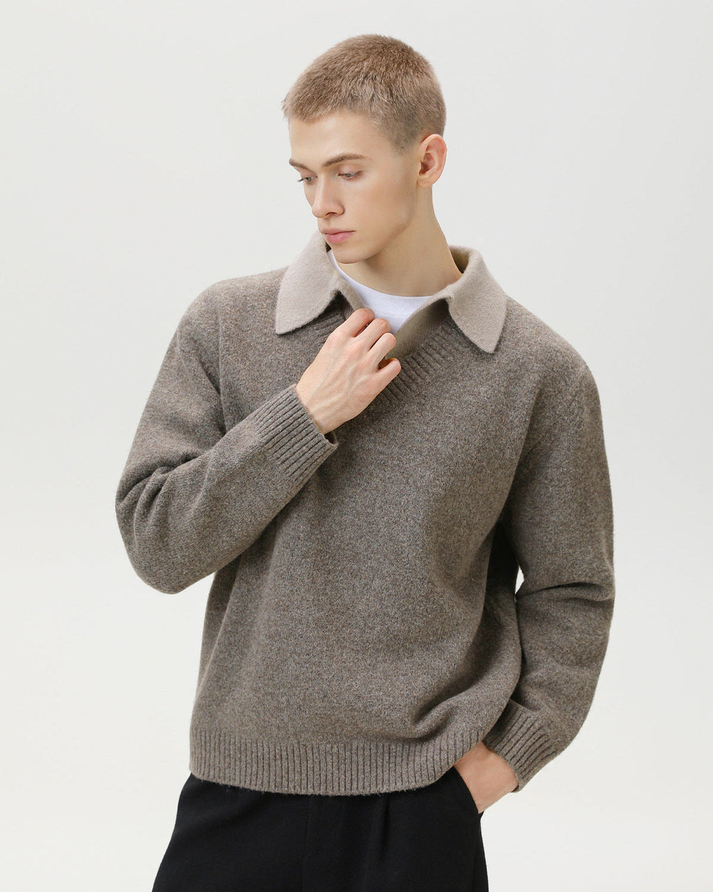 Maglione da uomo Scollo a V con Colletto in Lana | Rowan, immagine 4