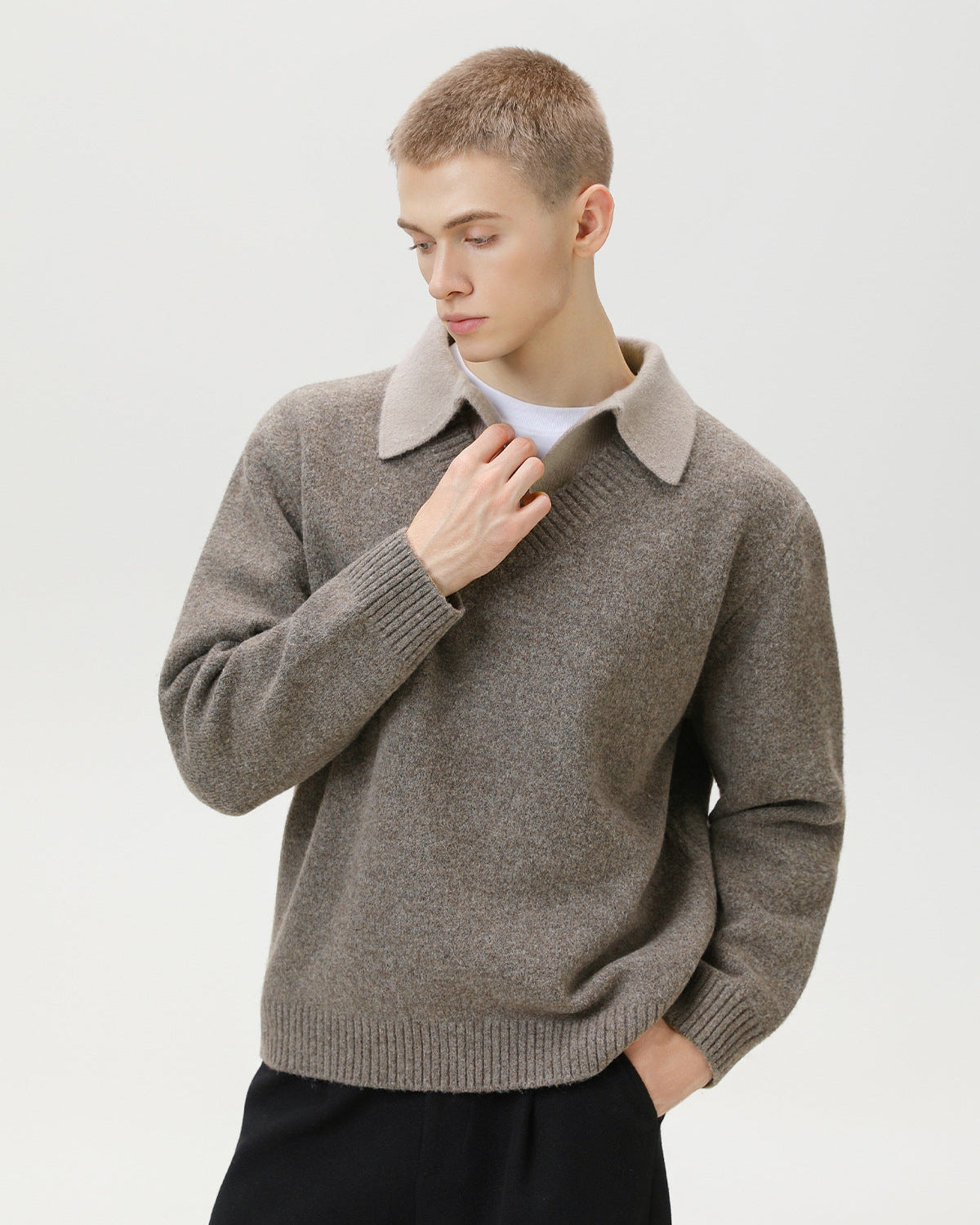 Maglione da uomo Scollo a V con Colletto in Lana | Rowan, immagine 4