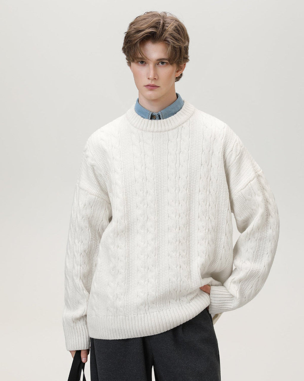 Maglione da uomo a Trecce in Misto Lana | Rowan, immagine 3